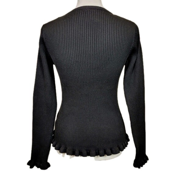 Grace Karma Sweater Womens Medium Black Ribbed Ruffle Hem Preppy Academia - Picture 2 of 8